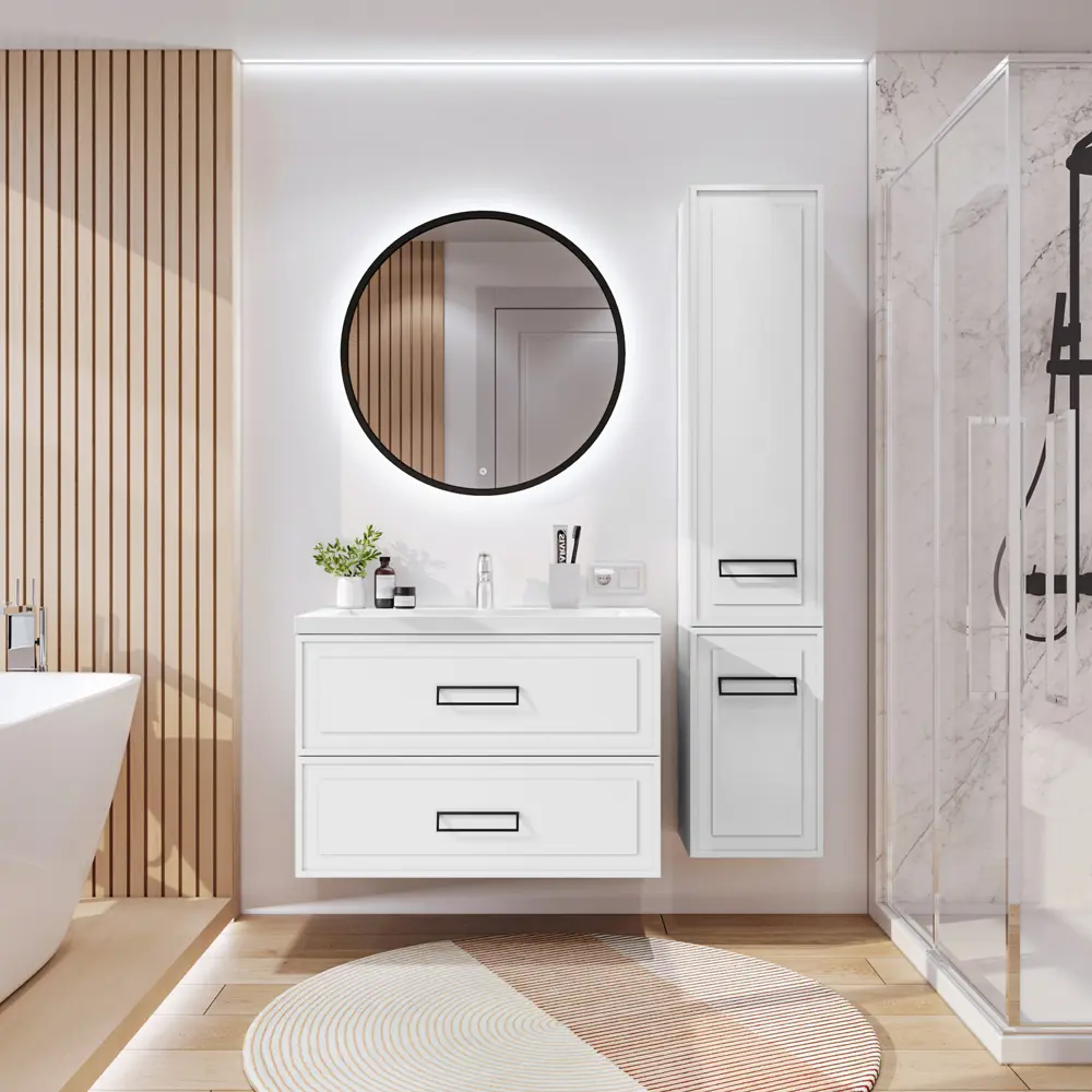 Фото 8 Тумба c раковиной в ванную Итана Pino 90 903x482x640 подвесная Белый матовый Фото 8 Тумба c раковиной в ванную Итана Pino 90 903x482x640 подвесная Белый матовый