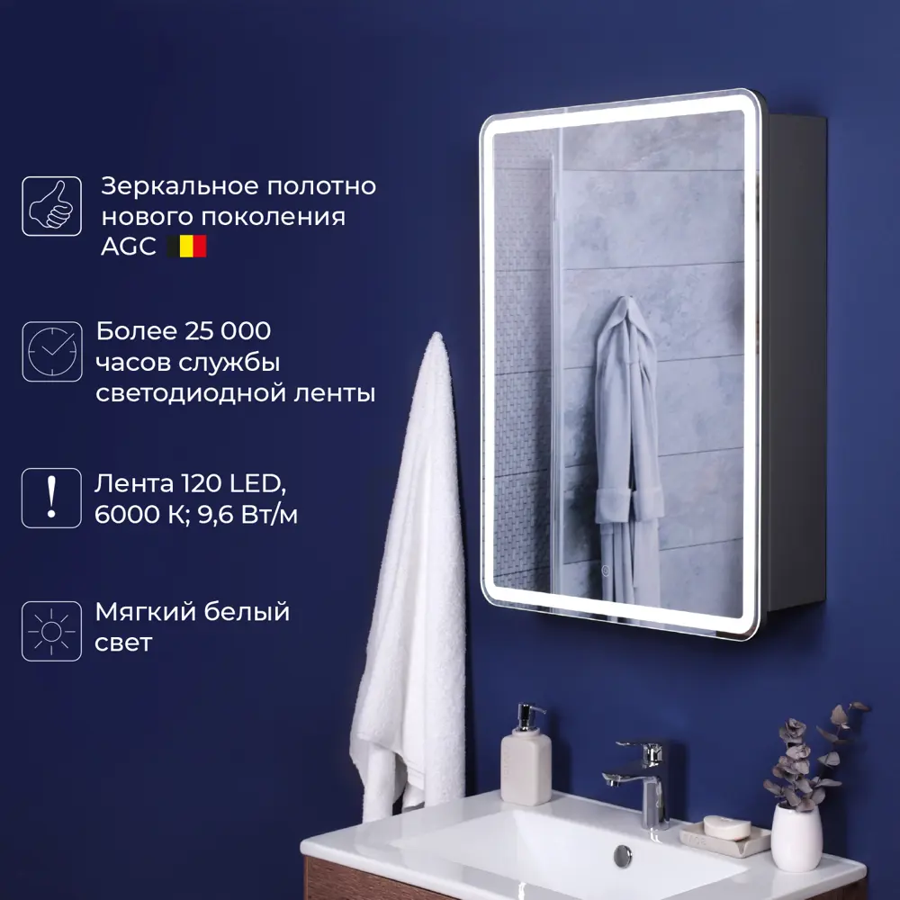 Фото 4 Шкаф для ванной комнаты Итана 4657826227102 с подсветкой 79x60см Фото 4 Шкаф для ванной комнаты Итана 4657826227102 с подсветкой 79x60см