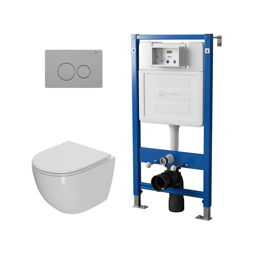 Фото Комплект инсталляция и унитаз POINT Афина PN41041 PN48344SB цвет кнопки Серый цвет чаши белый Фото Комплект инсталляция и унитаз POINT Афина PN41041 PN48344SB цвет кнопки Серый цвет чаши белый