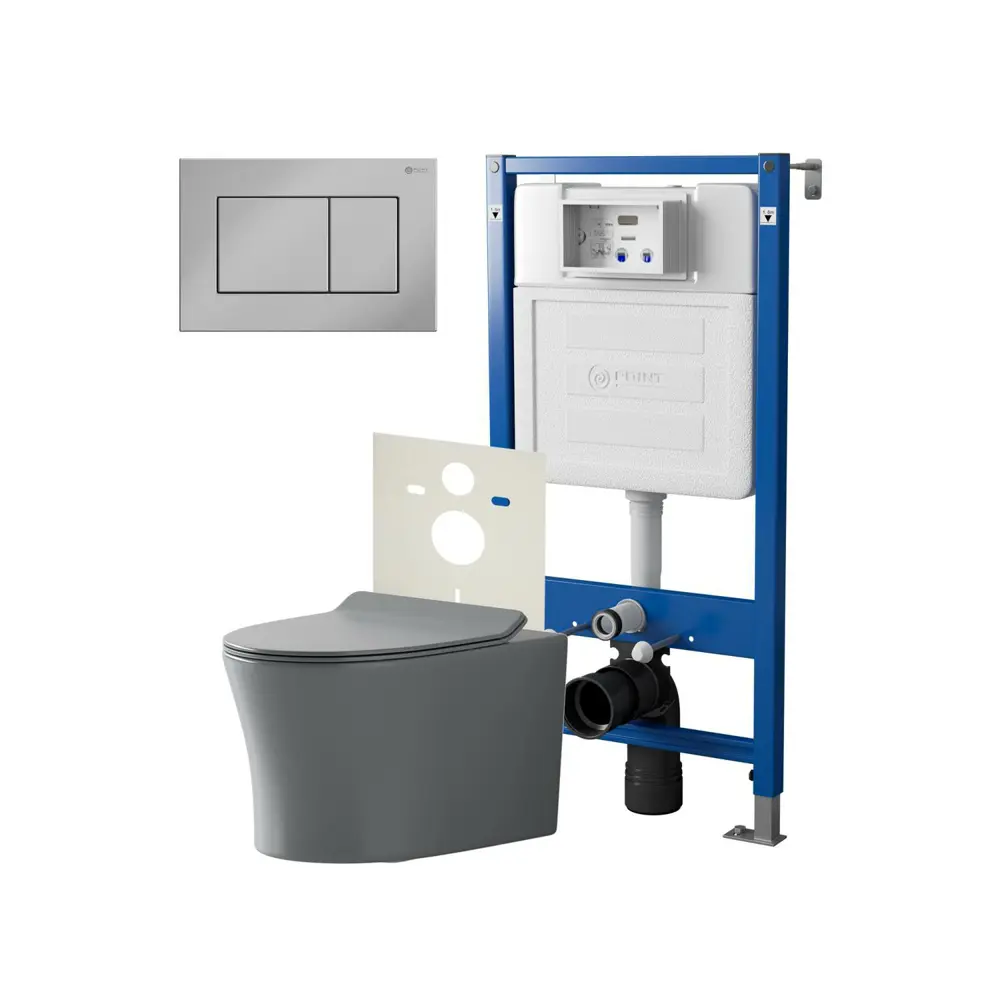 Фото Комплект инсталляция и унитаз POINT Вега PN41711GM PN48488C цвет кнопки хромированный цвет чаши Серый Фото Комплект инсталляция и унитаз POINT Вега PN41711GM PN48488C цвет кнопки хромированный цвет чаши Серый