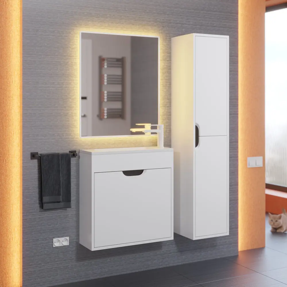 Фото 7 Пенал для ванной подвесной Uperwood Modul 33x36x150 см цвет белый/графит Фото 7 Пенал для ванной подвесной Uperwood Modul 33x36x150 см цвет белый/графит