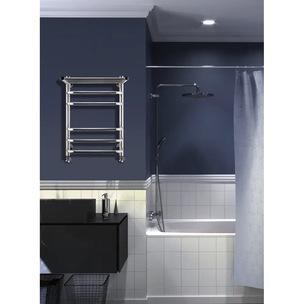 Фото 3 Полотенцесушитель водяной с полкой Indigo Brace 40x60 см 1/2" нержавеющая сталь Фото 3 Полотенцесушитель водяной с полкой Indigo Brace 40x60 см 1/2" нержавеющая сталь