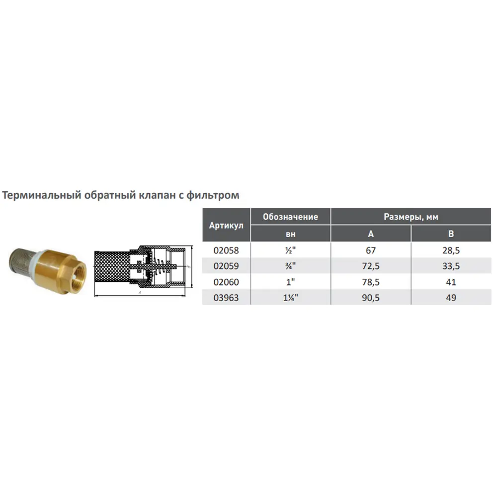 Фото 2 Обратный клапан терминальный Aqualink 1 1/4" с фильтром внутренняя-внутренняя резьба Фото 2 Обратный клапан терминальный Aqualink 1 1/4" с фильтром внутренняя-внутренняя резьба