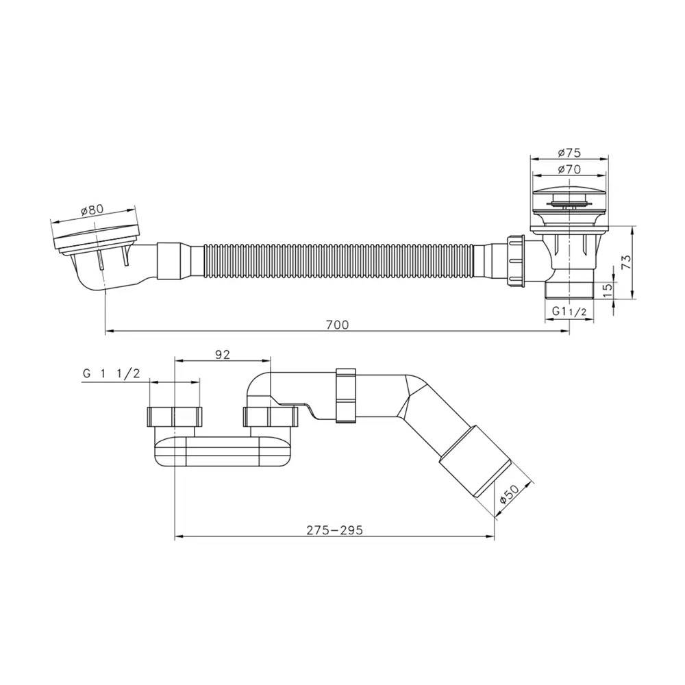 Фото 2 Сифон для ванны Raglo R600.31.06 D70 мм с тросиком черный
