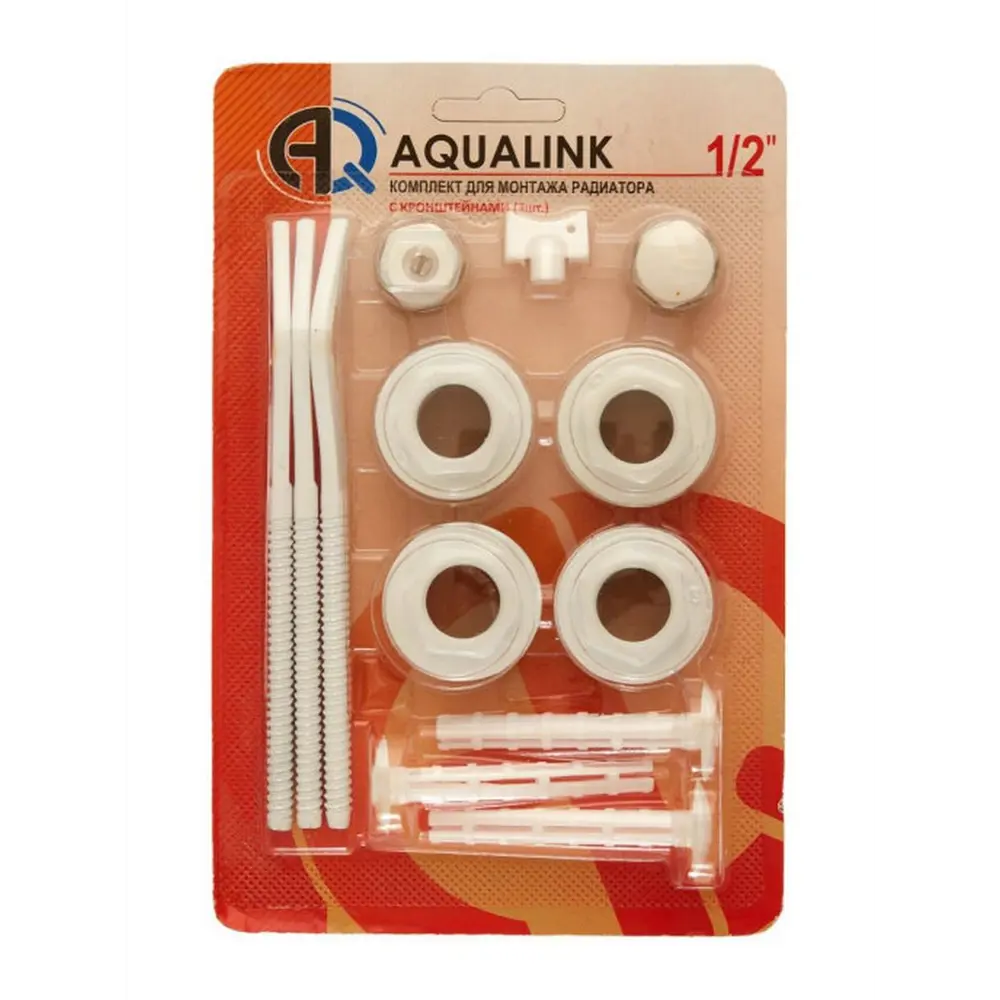 Фото Монтажный комплект для установки радиатора отопления Aqualink 1/2 белый Фото Монтажный комплект для установки радиатора отопления Aqualink 1/2 белый