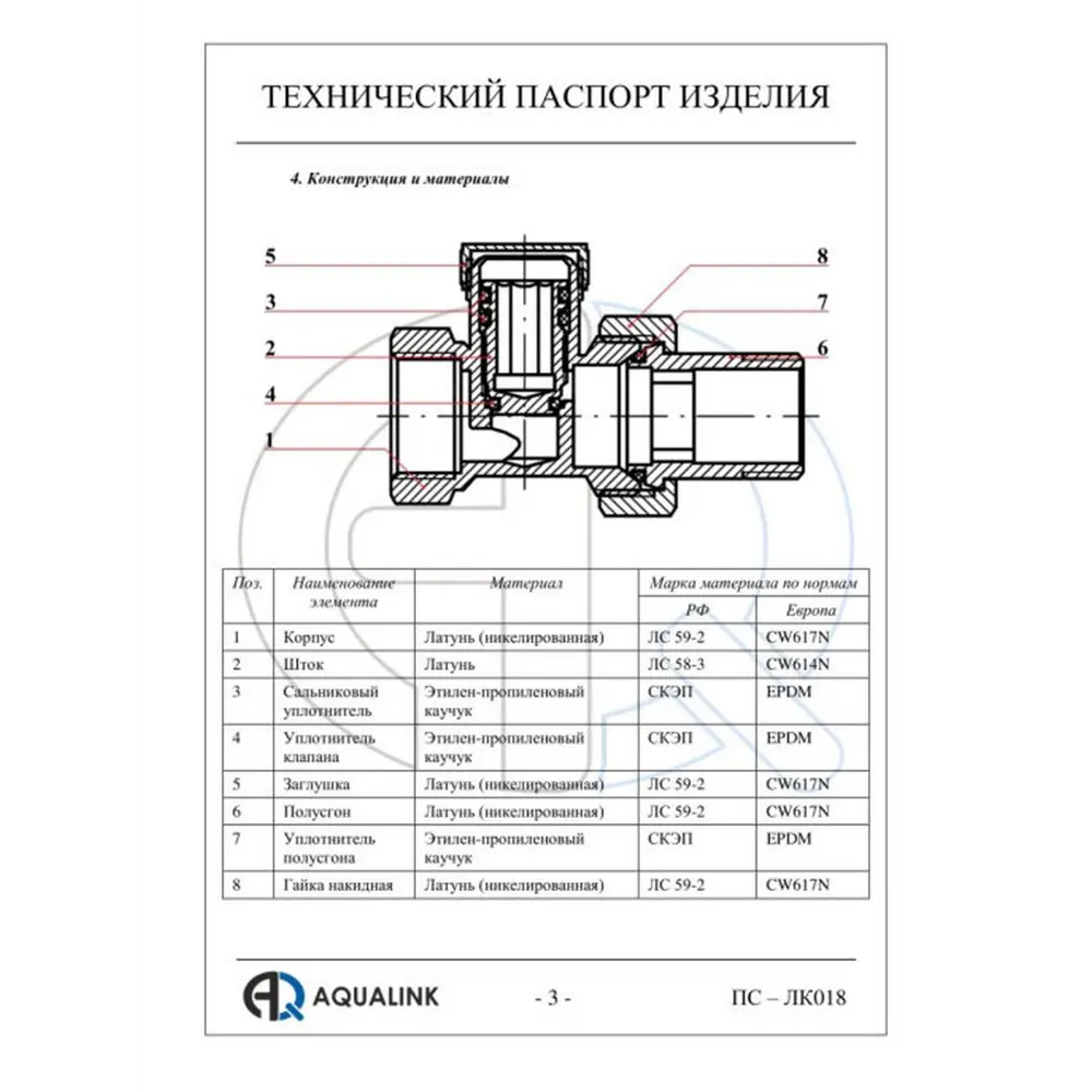 Фото 2 Запорный клапан для радиатора Aqualink угловой 3/4" латунь