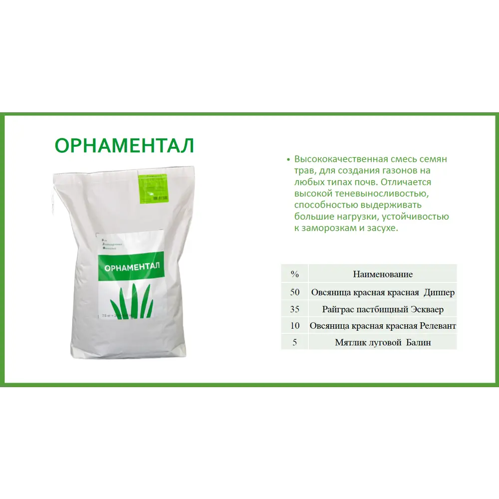 Фото Газонная травосмесь ОРНАМЕНТАЛ Для Ландшафтных Фантазий ДЛФ. 7.5 кг Фото Газонная травосмесь ОРНАМЕНТАЛ Для Ландшафтных Фантазий ДЛФ. 7.5 кг