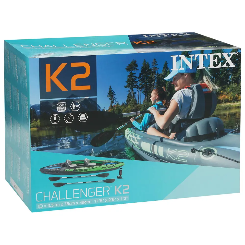Фото 2 Лодка Intex Challenger К2 2-местная 351x76x38 см алюминиевые вёсла 213 см ручной насос 2 сиденья до 160 кг