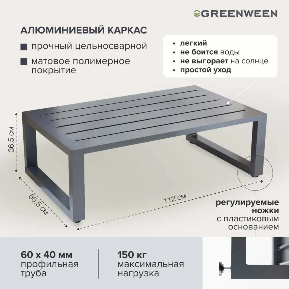 Фото 12 Набор садовой мебели для отдыха Greenween Capri алюминий серый/серебристый 3 предмета Фото 12 Набор садовой мебели для отдыха Greenween Capri алюминий серый/серебристый 3 предмета