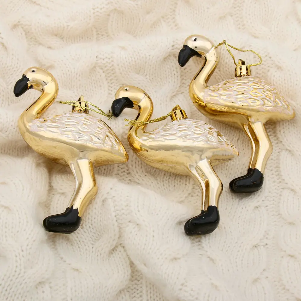 Фото 2 Набор елочных игрушек Фламинго Зимнее волшебство 4196497 11x6.5 см жёлтый/золотой 3 шт