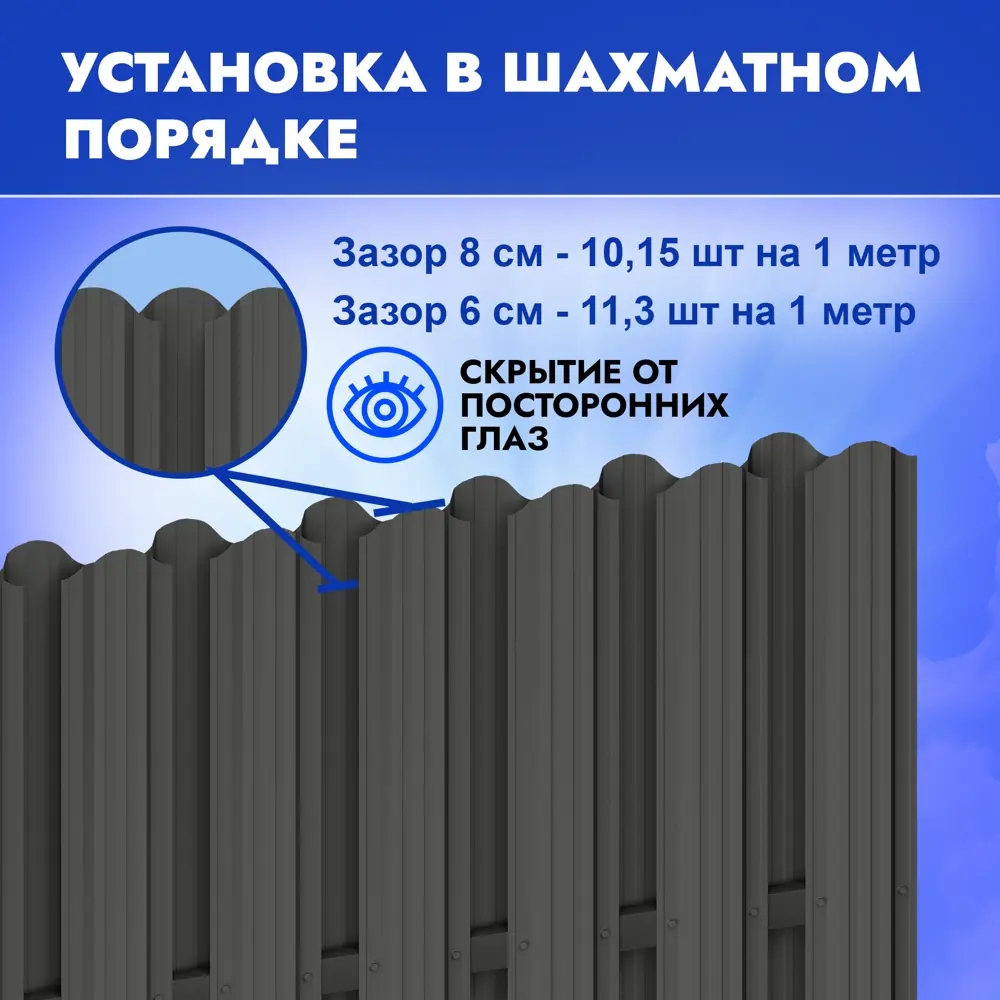 Фото 4 Штакетник Strong НФ-00037875 п-образный 20 мм 180 см двухсторонний фигурный серый/серебристый Фото 4 Штакетник Strong НФ-00037875 п-образный 20 мм 180 см двухсторонний фигурный серый/серебристый