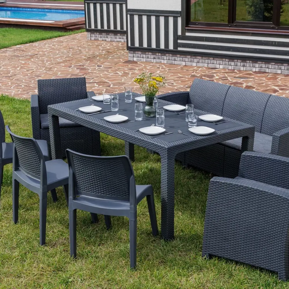 Фото 2 Набор обеденной мебели для сада Royal family Lana Dining Xl пластик графит 7 предметов Фото 2 Набор обеденной мебели для сада Royal family Lana Dining Xl пластик графит 7 предметов