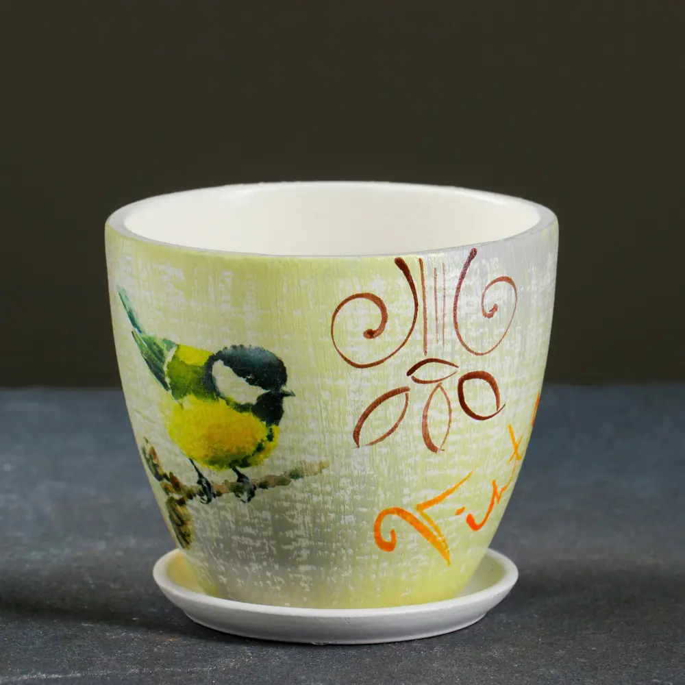 Фото 4 Горшок цветочный Винтаж птицы 0.8 л