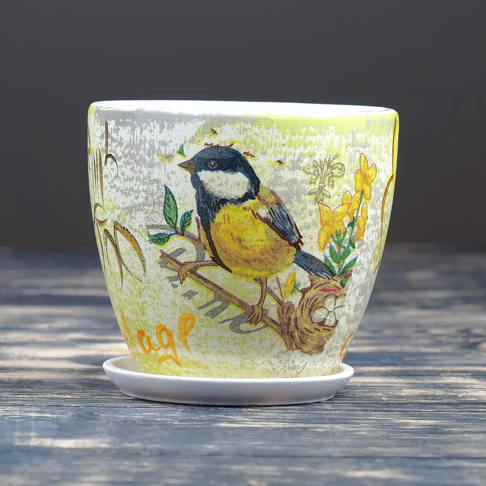 Фото Горшок цветочный Винтаж птицы 0.8 л