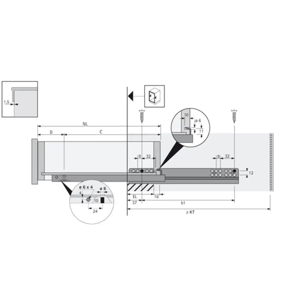 Фото 8 Комплект фурнитуры ящика Hettich InnoTech Atira Quadro 25 с доводчиком Silent System частичное выдвижение 520x176 мм с релингом антрацит Фото 8 Комплект фурнитуры ящика Hettich InnoTech Atira Quadro 25 с доводчиком Silent System частичное выдвижение 520x176 мм с релингом антрацит