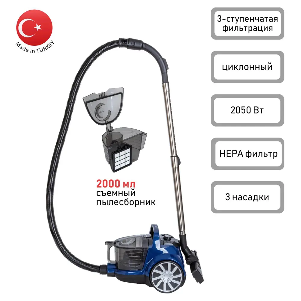 Фото 4 Пылесос для дома JVC JH-VC405, 2050 Вт, 2 л, 3 насадки в комплекте Фото 4 Пылесос для дома JVC JH-VC405, 2050 Вт, 2 л, 3 насадки в комплекте