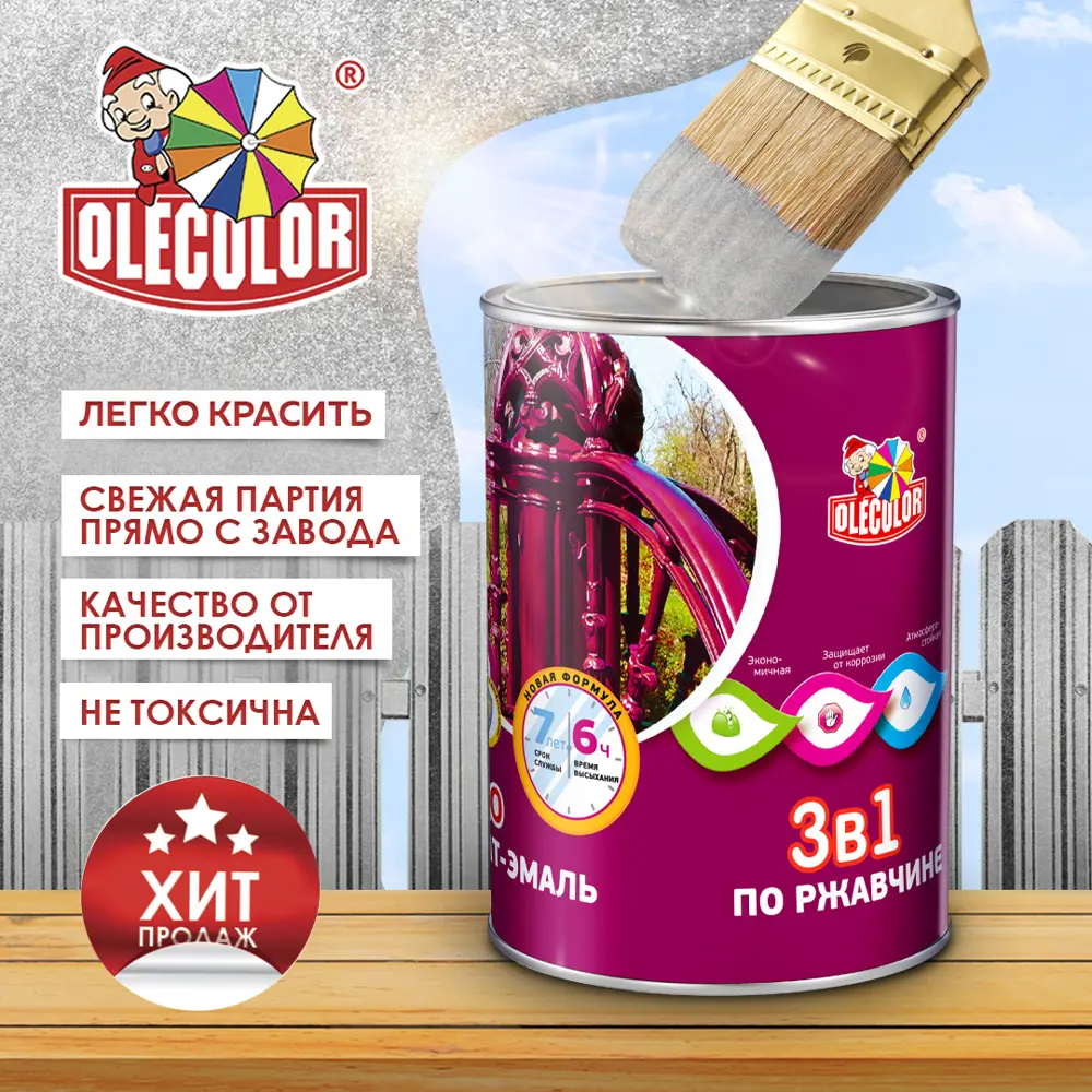 Фото Грунт-эмаль по ржавчине OLECOLOR цвет серебро 0.9 кг Фото Грунт-эмаль по ржавчине OLECOLOR цвет серебро 0.9 кг