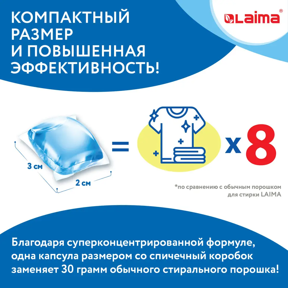 Фото 3 Капсулы для стирки белья концентрат 3 в 1 Laima с кондиционером Альпийская Свежесть 52 шт