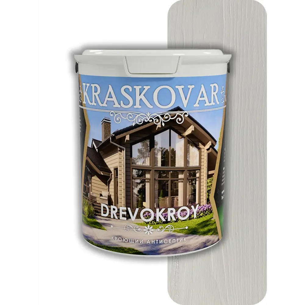 Фото Антисептик защитно-декоративный кроющий Kraskovar Drevokroy белый база А 0.9 л Фото Антисептик защитно-декоративный кроющий Kraskovar Drevokroy белый база А 0.9 л