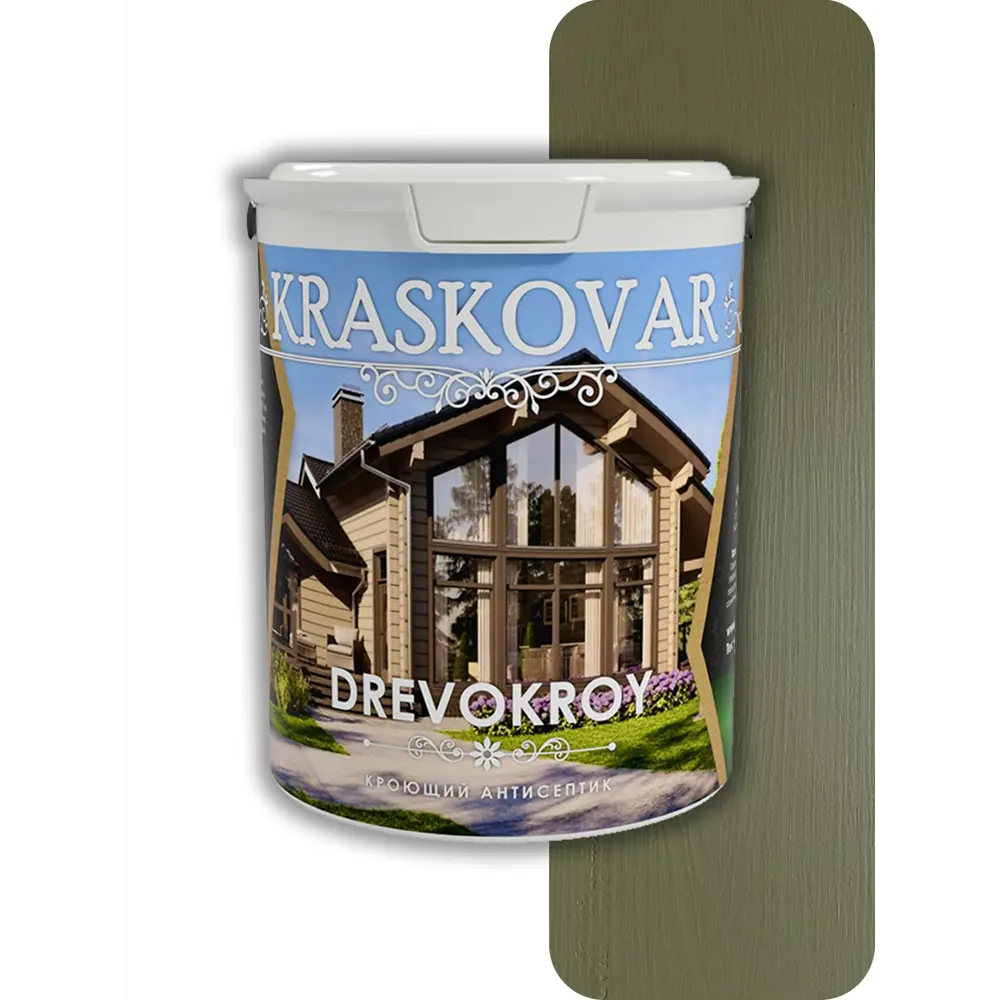 Фото Антисептик защитно-декоративный кроющий Kraskovar Drevokroy цвет RAL 6013 зеленый 2 л Фото Антисептик защитно-декоративный кроющий Kraskovar Drevokroy цвет RAL 6013 зеленый 2 л