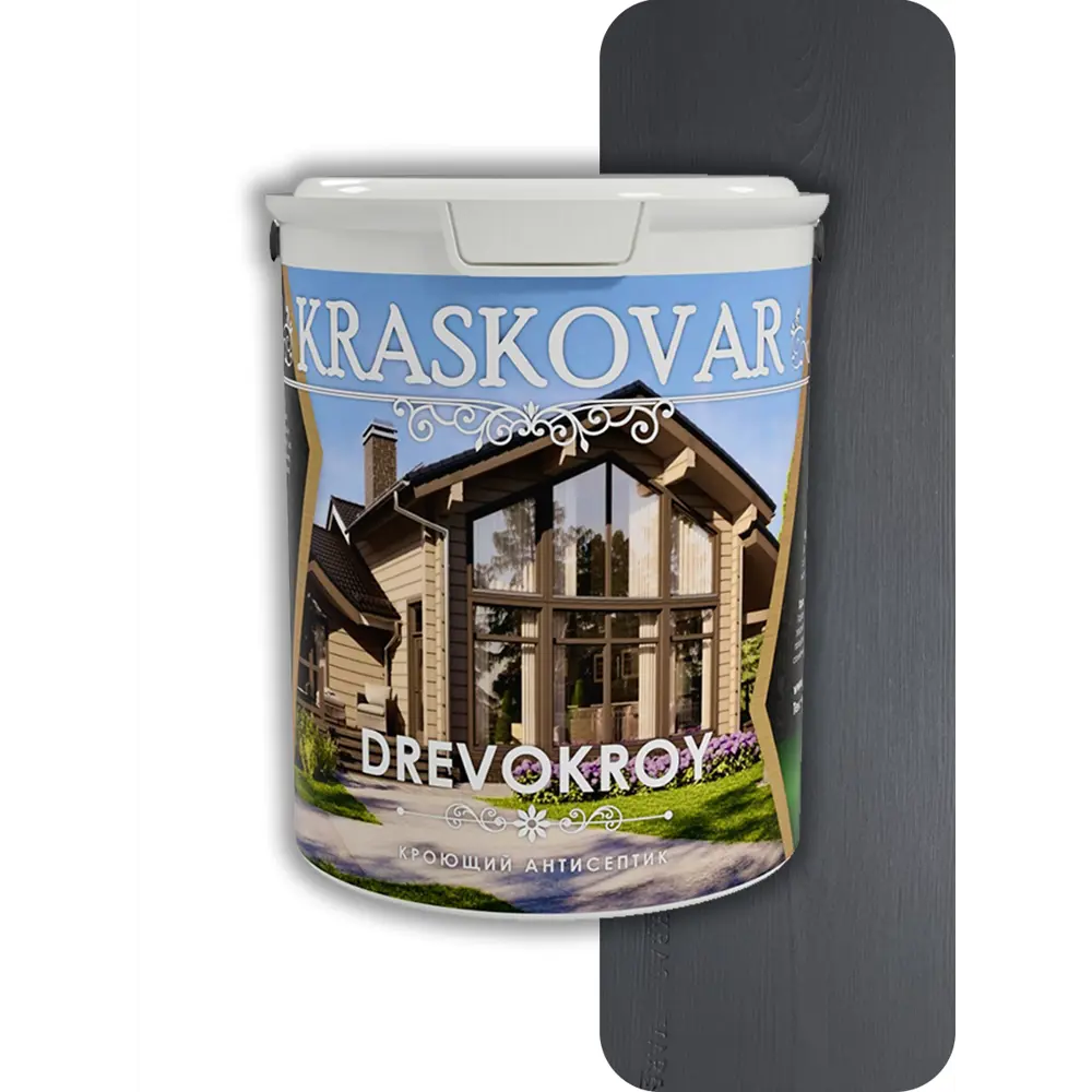 Фото Антисептик защитно-декоративный кроющий Kraskovar Drevokroy цвет RAL 7024 черный 9 л Фото Антисептик защитно-декоративный кроющий Kraskovar Drevokroy цвет RAL 7024 черный 9 л