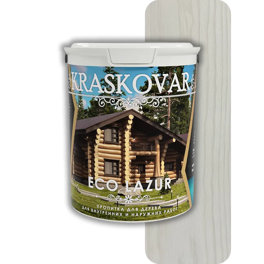 Фото Пропитка для дерева лессирующая Kraskovar Eco Lazur цвет белый 9 л Фото Пропитка для дерева лессирующая Kraskovar Eco Lazur цвет белый 9 л
