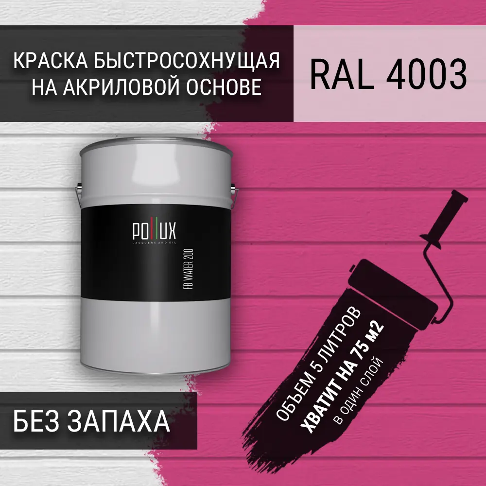 Фото 3 Краска для стен моющаяся Pollux быстросохнущая без запаха укрывная полуматовая цвет вересково-фиолетовый RAL 4003 5 л Фото 3 Краска для стен моющаяся Pollux быстросохнущая без запаха укрывная полуматовая цвет вересково-фиолетовый RAL 4003 5 л