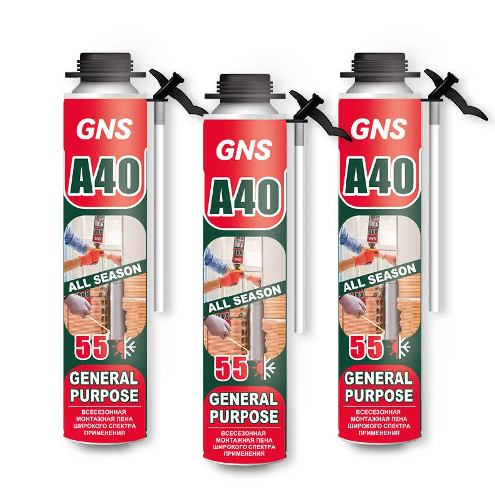 Фото Пена монтажная профессиональная Gns Gns a40 55 всесезонная 750 мл 3 шт Фото Пена монтажная профессиональная Gns Gns a40 55 всесезонная 750 мл 3 шт