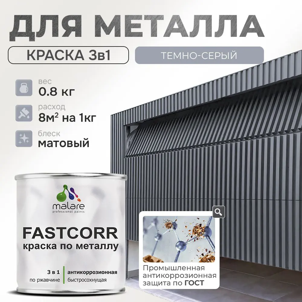 Фото Эмаль по металлу и ржавчине Malare FastCorr износостойкая быстросохнущая цвет RAL 7040 темно-серый матовая 0.8 кг Фото Эмаль по металлу и ржавчине Malare FastCorr износостойкая быстросохнущая цвет RAL 7040 темно-серый матовая 0.8 кг
