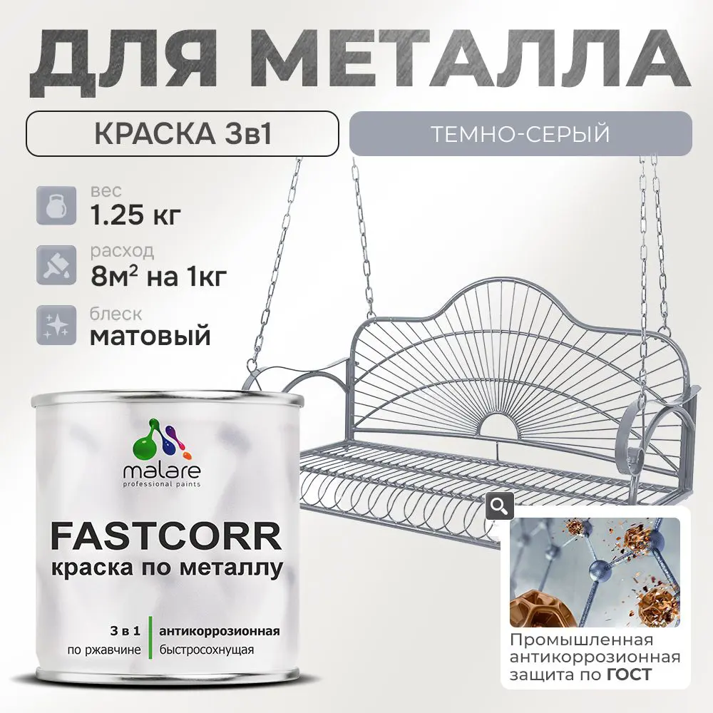Фото Эмаль по металлу и ржавчине Malare FastCorr износостойкая быстросохнущая цвет RAL 7040 темно-серый матовая 1.25 кг Фото Эмаль по металлу и ржавчине Malare FastCorr износостойкая быстросохнущая цвет RAL 7040 темно-серый матовая 1.25 кг