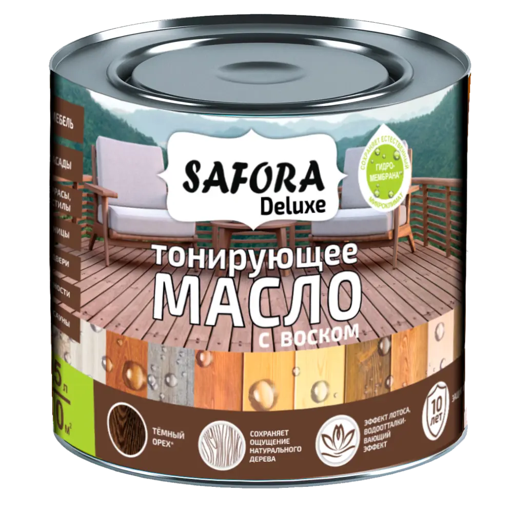 Фото Масло для дерева тонирующее Safora с воском цвет темный орех 0.5 л Фото Масло для дерева тонирующее Safora с воском цвет темный орех 0.5 л