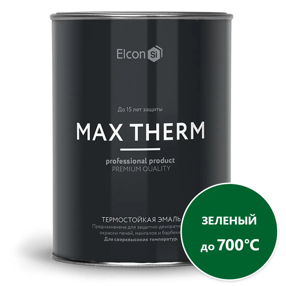 Фото Эмаль термостойкая ELCON 00-00004037 цвет зеленый 1 л Фото Эмаль термостойкая ELCON 00-00004037 цвет зеленый 1 л