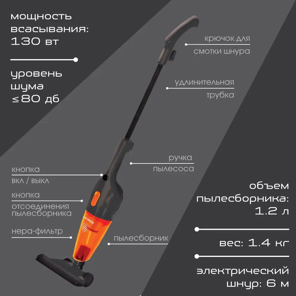 Фото 4 Вертикальный пылесос циклонного типа Endever Skyclean VC-277 Фото 4 Вертикальный пылесос циклонного типа Endever Skyclean VC-277