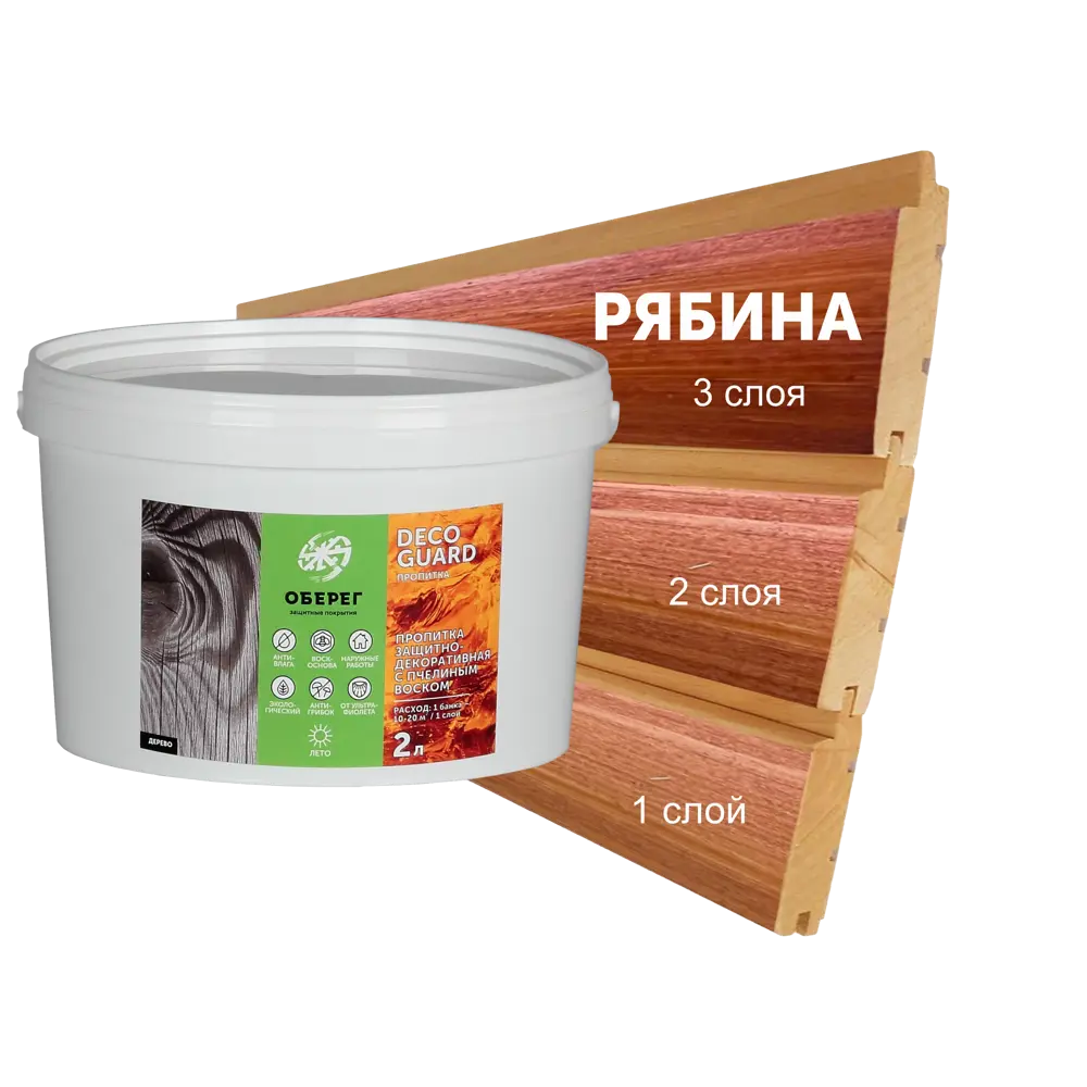 Фото Пропитка для древесины с пчелиным воском Оберег DecoGuard рябина 2 л Фото Пропитка для древесины с пчелиным воском Оберег DecoGuard рябина 2 л