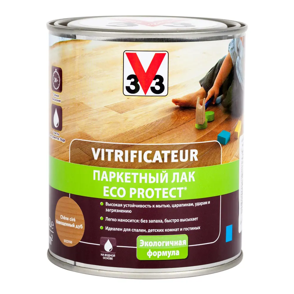 Фото Паркетный лак V33 полиуретановый акриловый ECO PROTECT полуглянец цвет дуб 0.75л Фото Паркетный лак V33 полиуретановый акриловый ECO PROTECT полуглянец цвет дуб 0.75л