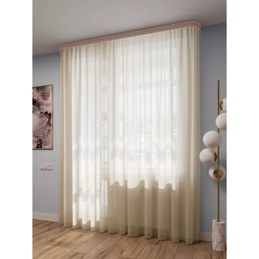 Фото Тюль Вуаль шёлк Domlegrand 500x260 см с утяжелителем цвет молочный Фото Тюль Вуаль шёлк Domlegrand 500x260 см с утяжелителем цвет молочный