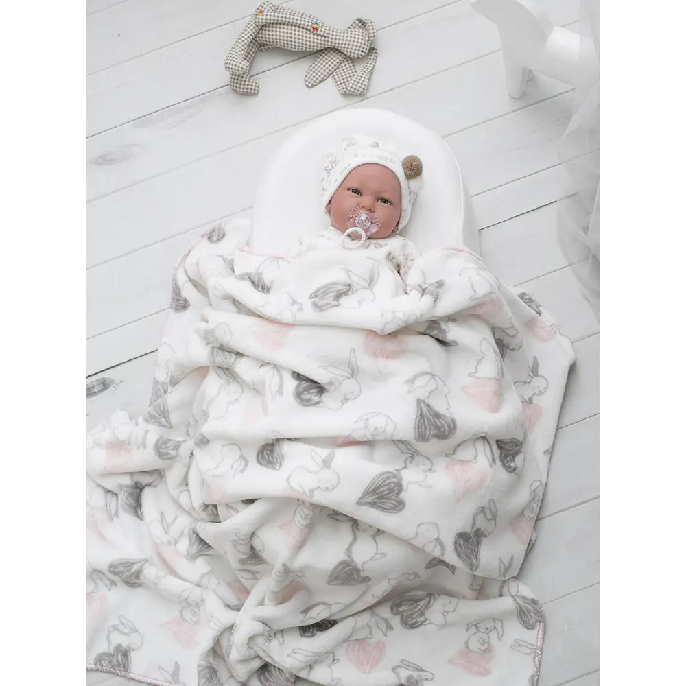 Фото 2 Плед Baby nice Y31184/26 Зайчики и сердечки, 100x140 см, велюр Фото 2 Плед Baby nice Y31184/26 Зайчики и сердечки, 100x140 см, велюр