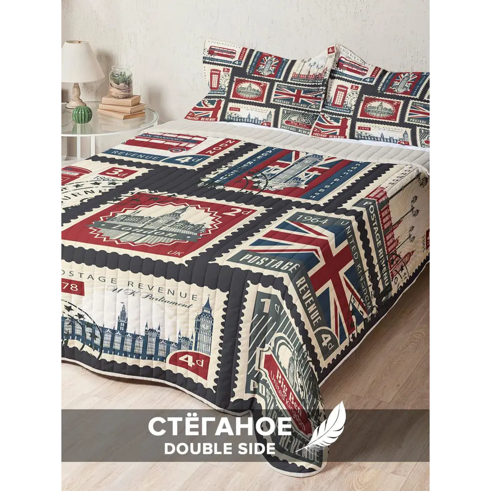 Фото Стеганое покрывало 230x240 см на кровать с двумя наволочками 50x70 см Английские марки Фото Стеганое покрывало 230x240 см на кровать с двумя наволочками 50x70 см Английские марки