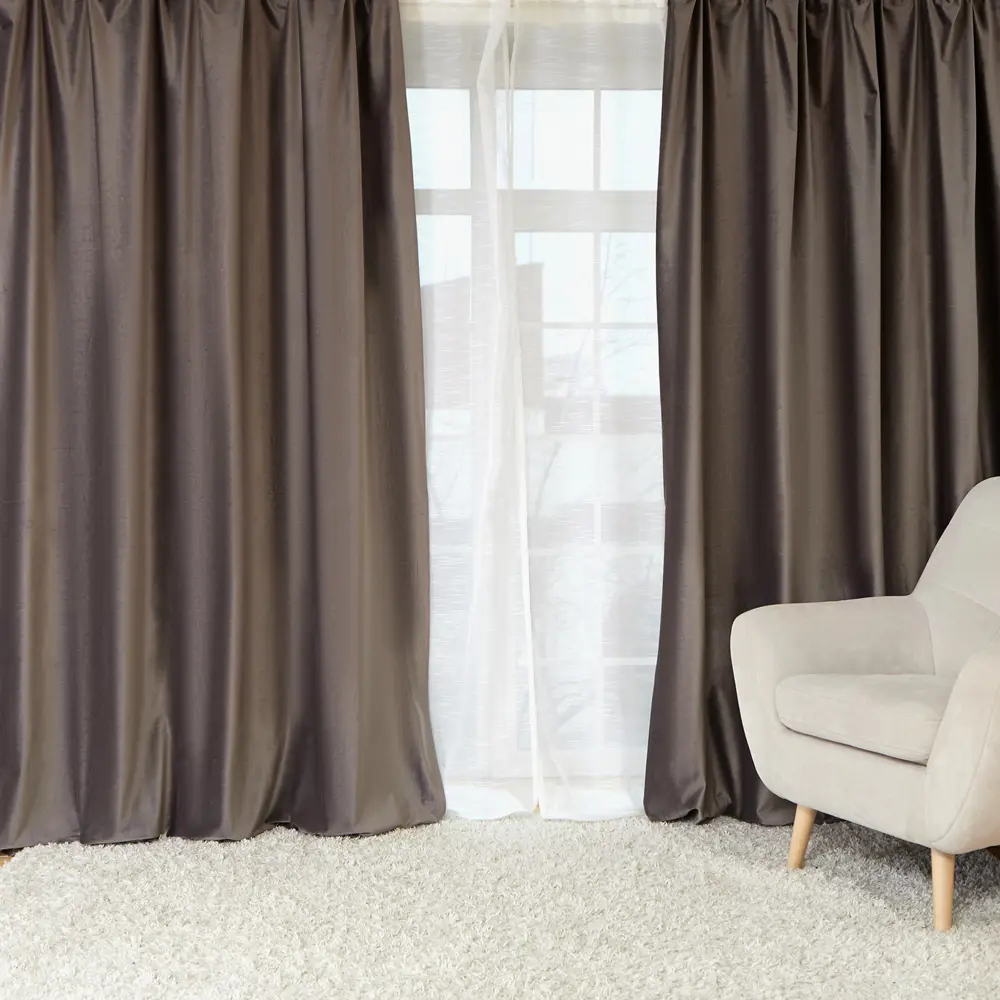 Фото 4 Штора Этель 7523186 на шторной ленте, 270x230 см, цвет серый