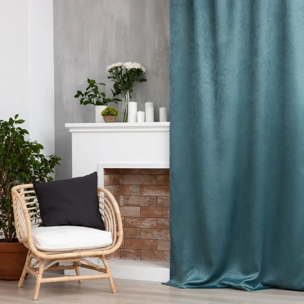 Фото Штора Этель 5800336 на шторной ленте, 300x130 см, цвет бирюзовый