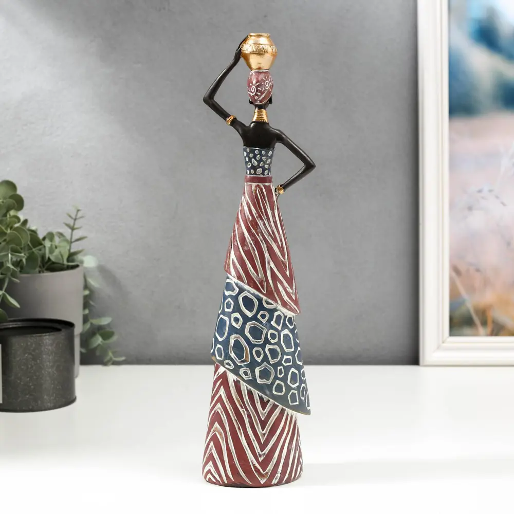 Фото 3 Фигурка сувенирная Simaland Африканка с кувшином на голове в наряде под зебру 35.5x9x6.5 см