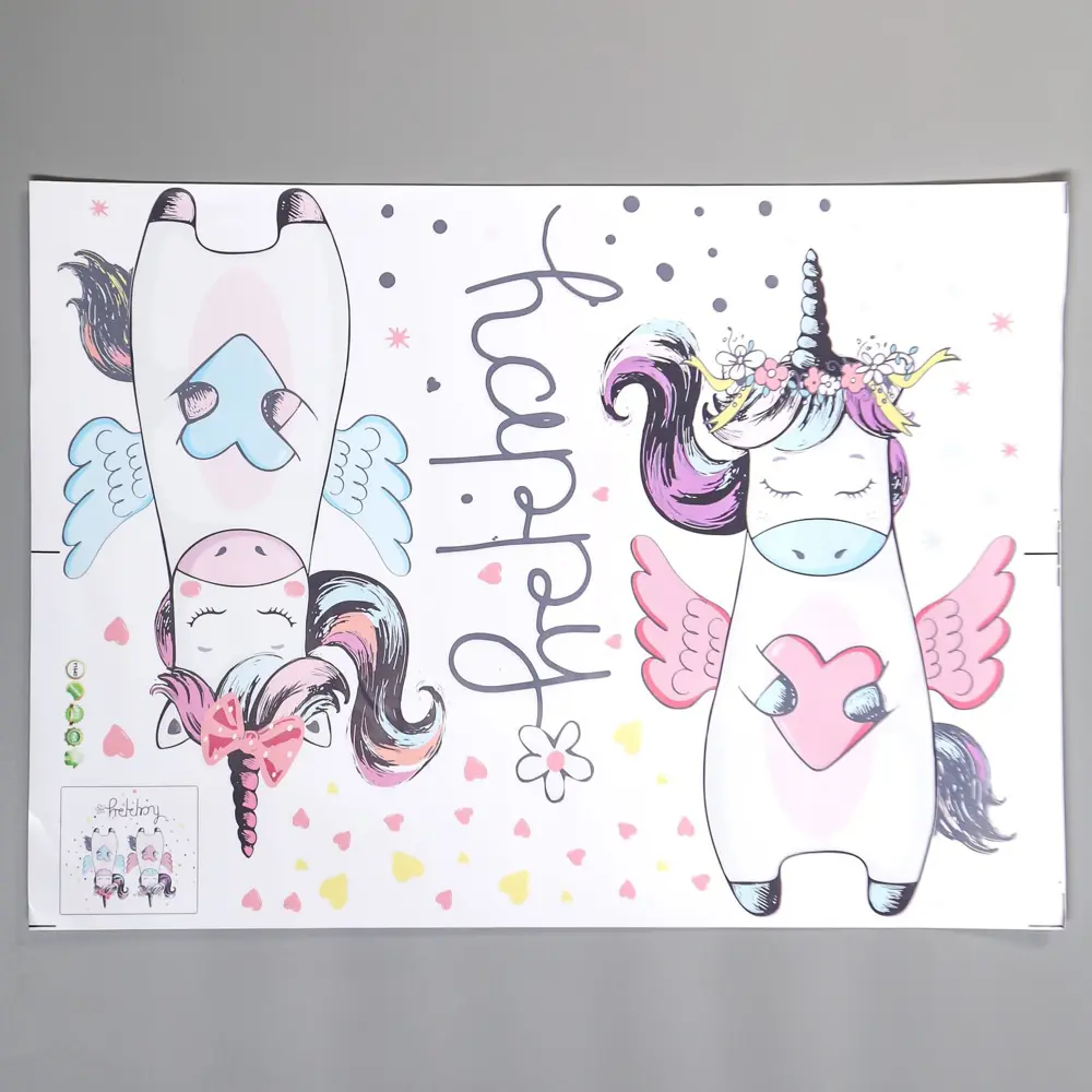 Фото Наклейка интерьерная "Два единорога с сердечками и крыльями" 45x60 см