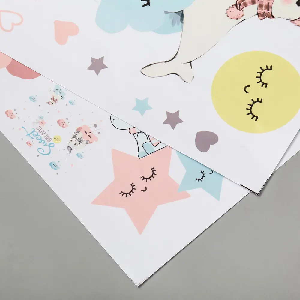 Фото 2 Наклейка интерьерная цветная Зверята на облачках набор 2 листа 30x90 см