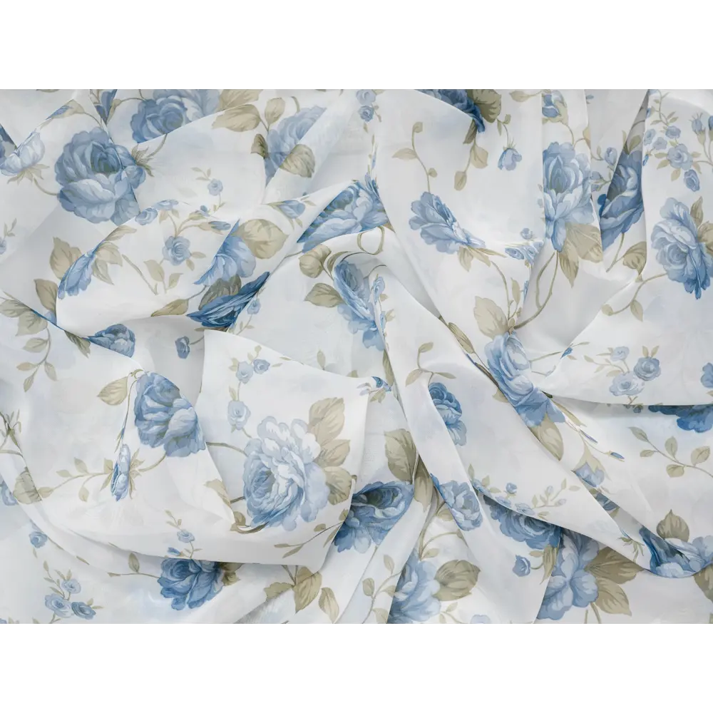 Фото 5 Тюль Розы YML1798 на шторной ленте 260x400 см, цвет голубой