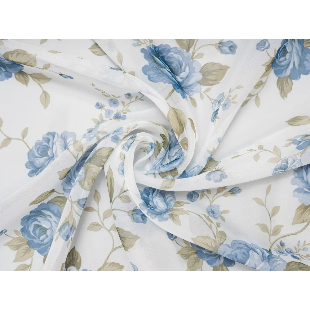 Фото 6 Тюль Розы YML1798 на шторной ленте 260x400 см, цвет голубой