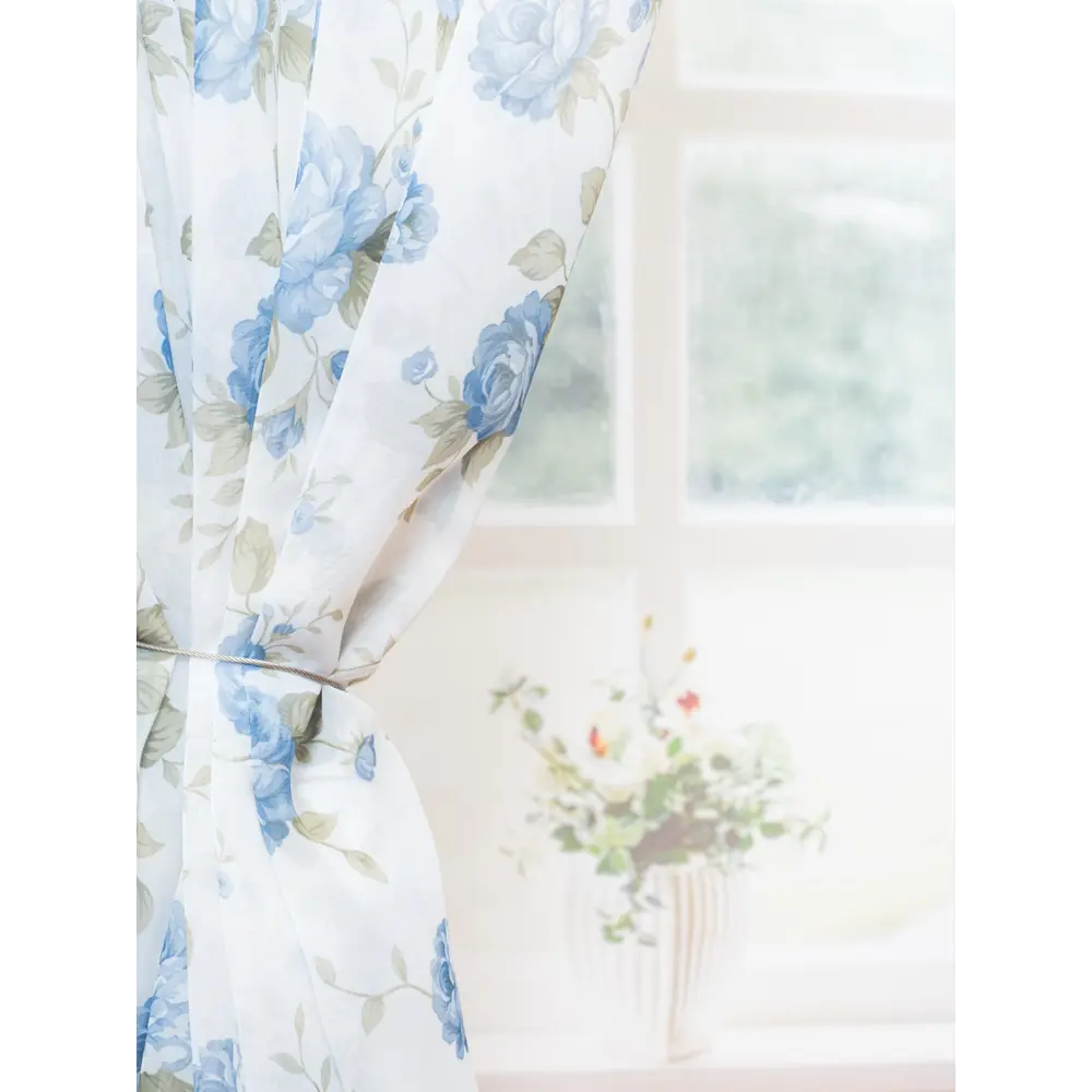 Фото 9 Тюль Розы YML1794 на шторной ленте 250x300 см, цвет голубой