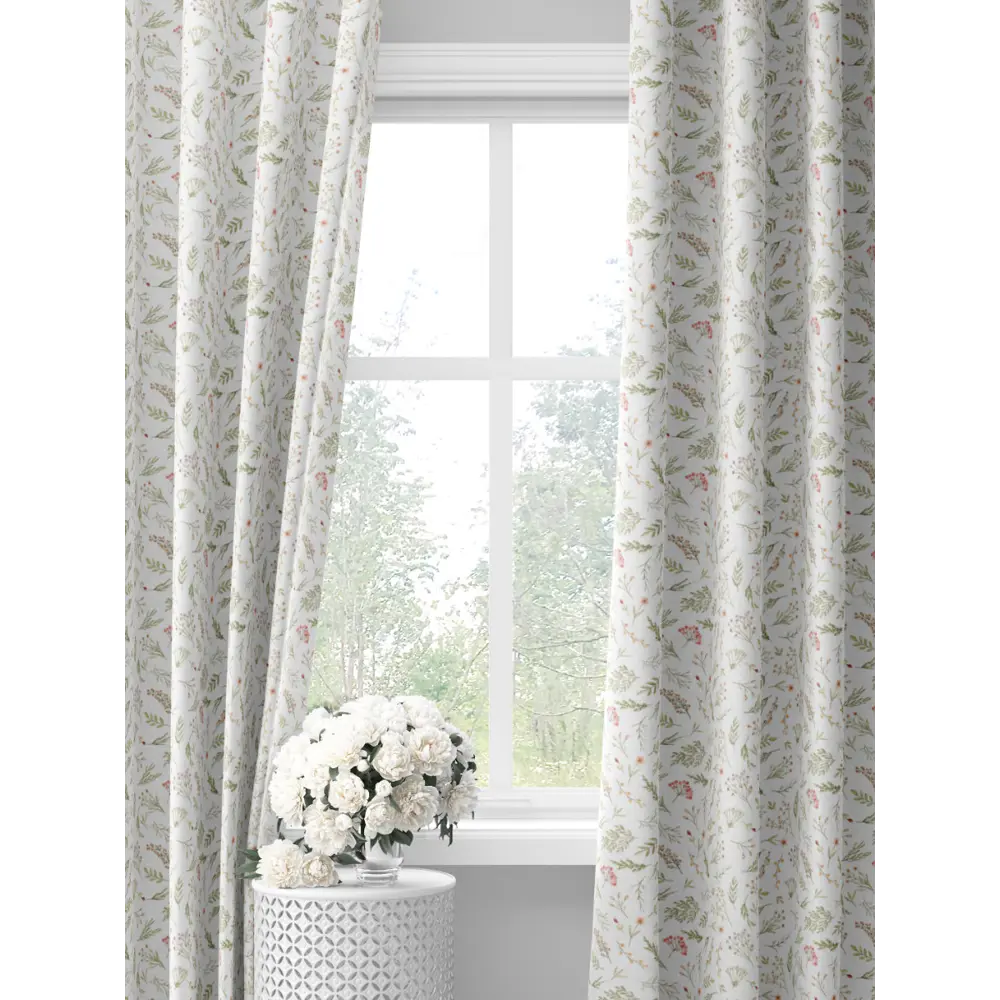 Фото Комплект белых штор с оливковыми веточками и красными ягодами Decoracion #33103301, 145x275 x2 шт Фото Комплект белых штор с оливковыми веточками и красными ягодами Decoracion #33103301, 145x275 x2 шт