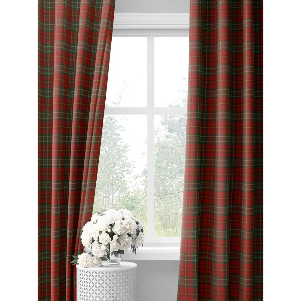 Фото Комплект красных штор в зеленую клетку Decoracion 145x275см - 2 шт