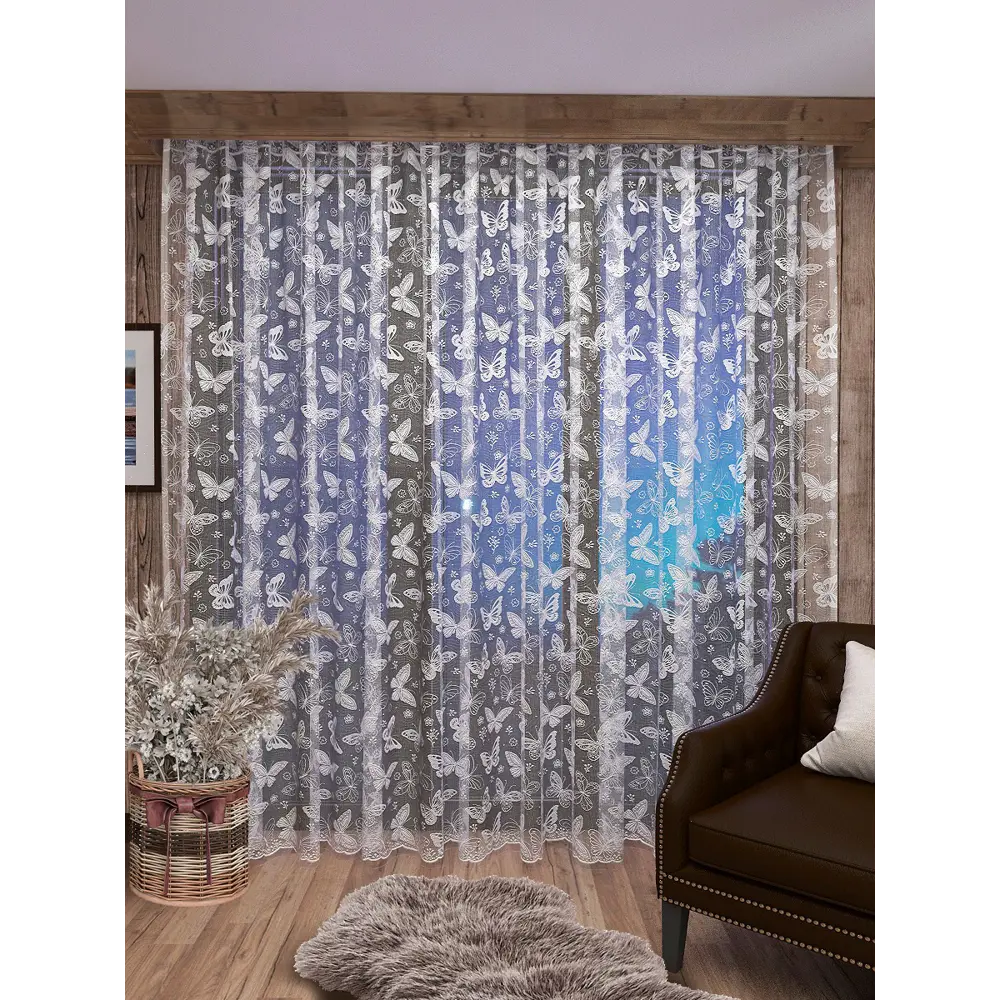 Фото Тюль Inva Жаккард "Бабочки" 250x300 белый Фото Тюль Inva Жаккард "Бабочки" 250x300 белый