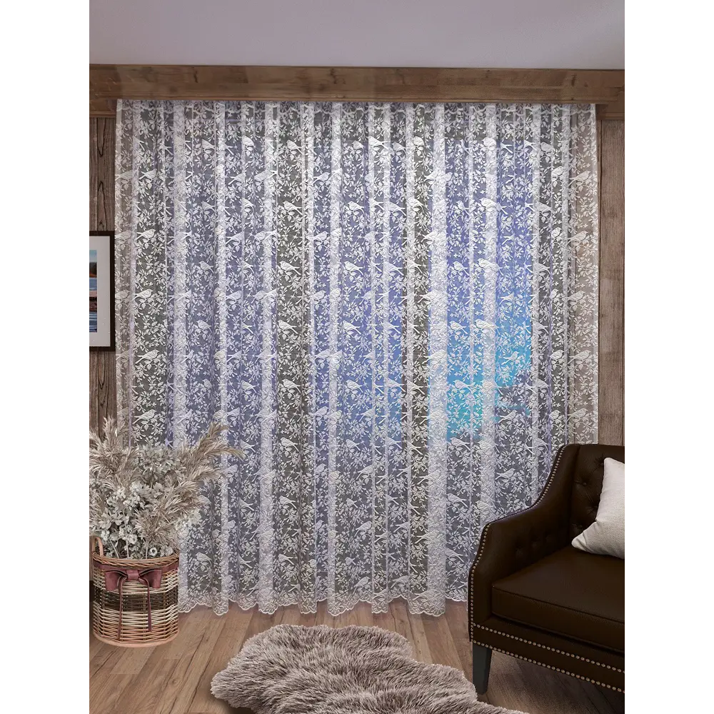 Фото Тюль Inva Жаккард "Птицы" 260x600 белый Фото Тюль Inva Жаккард "Птицы" 260x600 белый